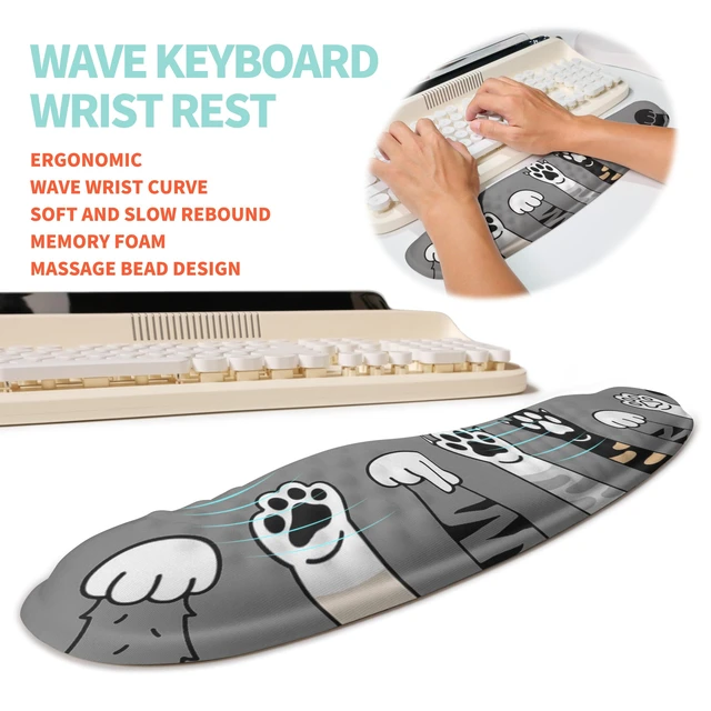 Alt view image 2 of 6 - KUOSGM Ergonomic Mouse Pad Wrist Rest and Wave Keyboard Wrist Support Set | Cute Cat Paws,165° Ergonomic Slope Support,Wave Contour,Memory Foam Eases Wrist Pain,Works with All Mouse