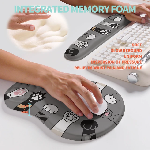 Alt view image 4 of 6 - KUOSGM Ergonomic Mouse Pad Wrist Rest and Wave Keyboard Wrist Support Set | Cute Cat Paws,165° Ergonomic Slope Support,Wave Contour,Memory Foam Eases Wrist Pain,Works with All Mouse