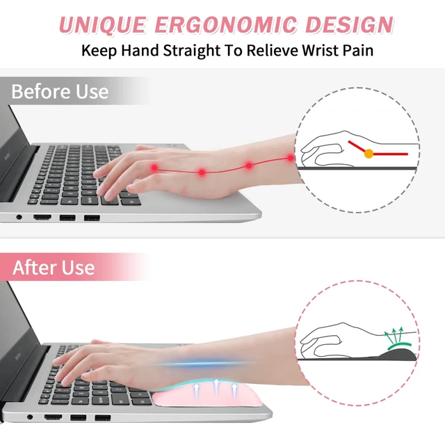 Alt view image 3 of 6 - VAGAU Wrist Rests for Laptop, Wrist Support for Keyboard and Mouse Pink | Ergonomic Memory Foam Wrist Pads for Laptop, Office, Computer, Comfortable Typing Wrist Pain & Carpal Tunnel Relief