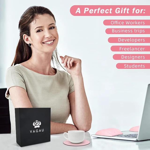 Alt view image 6 of 6 - VAGAU Wrist Rests for Laptop, Wrist Support for Keyboard and Mouse Pink | Ergonomic Memory Foam Wrist Pads for Laptop, Office, Computer, Comfortable Typing Wrist Pain & Carpal Tunnel Relief