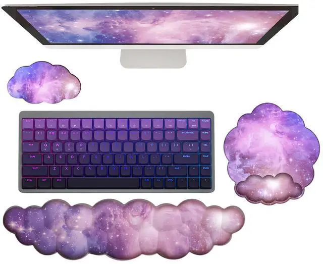Main image of Cloud Wrist Rest Keyboard Galaxy Mouse Pad with Wrist Rest Ergonomic Space Wrist Pad Memory Foam Non-Slip Wrist Support for Computer Laptop Gaming Home Office Relief Typing Pain Gradient Pink Purple