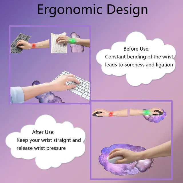 Alt view image 6 of 7 - Cloud Wrist Rest Keyboard Galaxy Mouse Pad with Wrist Rest Ergonomic Space Wrist Pad Memory Foam Non-Slip Wrist Support for Computer Laptop Gaming Home Office Relief Typing Pain Gradient Pink Purple