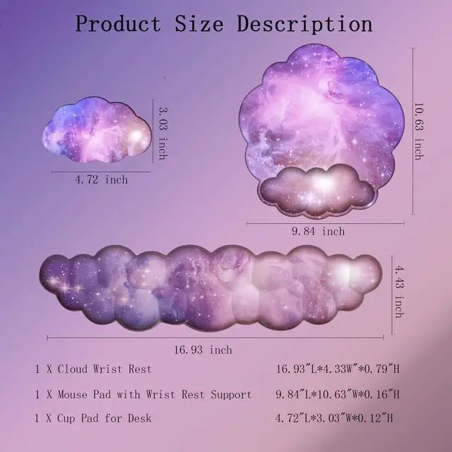 Alt view image 4 of 7 - Cloud Wrist Rest Keyboard Galaxy Mouse Pad with Wrist Rest Ergonomic Space Wrist Pad Memory Foam Non-Slip Wrist Support for Computer Laptop Gaming Home Office Relief Typing Pain Gradient Pink Purple
