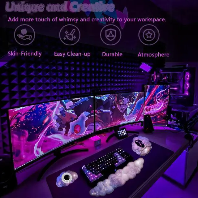 Alt view image 7 of 7 - Cloud Wrist Rest Keyboard Galaxy Mouse Pad with Wrist Rest Ergonomic Space Wrist Pad Memory Foam Non-Slip Wrist Support for Computer Laptop Gaming Home Office Relief Typing Pain Gradient Pink Purple