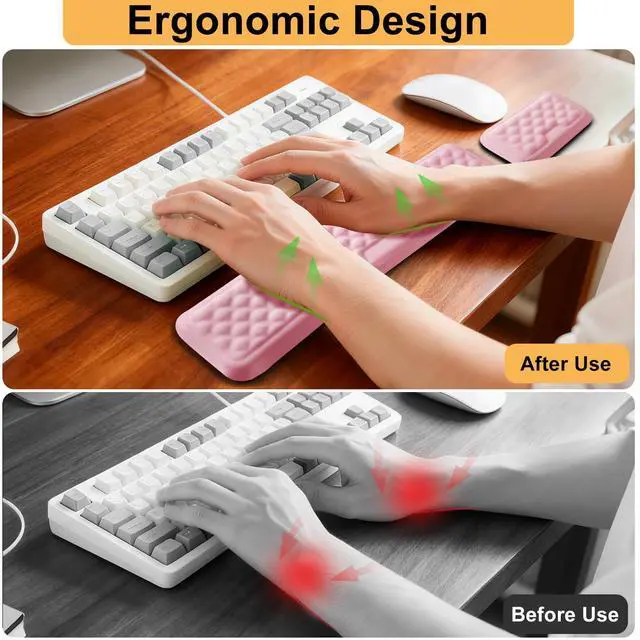 Alt view image 2 of 7 - Keyboard Wrist Rest Mouse Wrist Support, Memory Foam Wrist Rest Pad for Computer Laptop, Ergonomic Wrist Cushion Support for Typing Pain Relief, Gaming Home Office, Pink