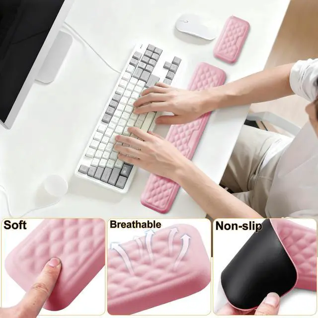 Alt view image 3 of 7 - Keyboard Wrist Rest Mouse Wrist Support, Memory Foam Wrist Rest Pad for Computer Laptop, Ergonomic Wrist Cushion Support for Typing Pain Relief, Gaming Home Office, Pink