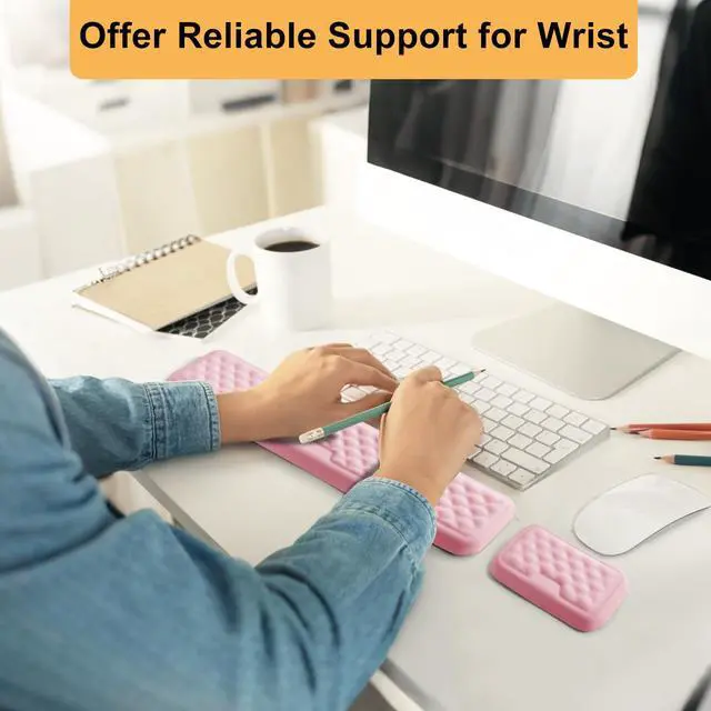 Alt view image 6 of 7 - Keyboard Wrist Rest Mouse Wrist Support, Memory Foam Wrist Rest Pad for Computer Laptop, Ergonomic Wrist Cushion Support for Typing Pain Relief, Gaming Home Office, Pink
