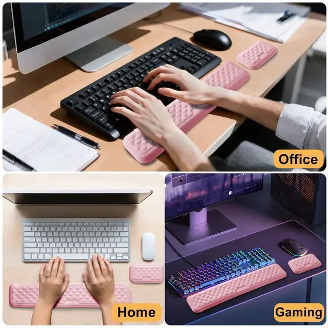 Alt view image 7 of 7 - Keyboard Wrist Rest Mouse Wrist Support, Memory Foam Wrist Rest Pad for Computer Laptop, Ergonomic Wrist Cushion Support for Typing Pain Relief, Gaming Home Office, Pink