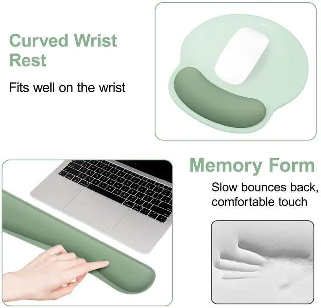 Alt view image 5 of 7 - Wrist Rest Support for Mouse Pad&Keyboard Set, Streamline Ergonomic Mousepad&Coaster Non-Slip Base Home/Office Pain Relief&Easy Typing Pad with Soft Cloth&Silicone Lining, Antique Green
