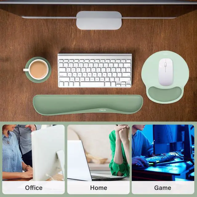 Alt view image 6 of 7 - Wrist Rest Support for Mouse Pad&Keyboard Set, Streamline Ergonomic Mousepad&Coaster Non-Slip Base Home/Office Pain Relief&Easy Typing Pad with Soft Cloth&Silicone Lining, Antique Green