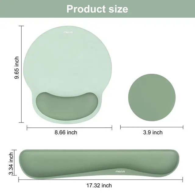 Alt view image 7 of 7 - Wrist Rest Support for Mouse Pad&Keyboard Set, Streamline Ergonomic Mousepad&Coaster Non-Slip Base Home/Office Pain Relief&Easy Typing Pad with Soft Cloth&Silicone Lining, Antique Green