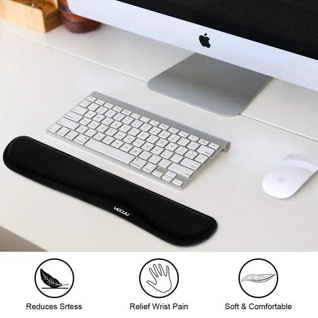 Alt view image 6 of 7 - VECUU Keyboard Wrist Rest, Pad with Ergonomic Raised Memory Foam for Easy Typing & Pain Relief, Anti-Slip Wrist Support Suit for Computer, Laptop, Office, PC Gaming (Black)