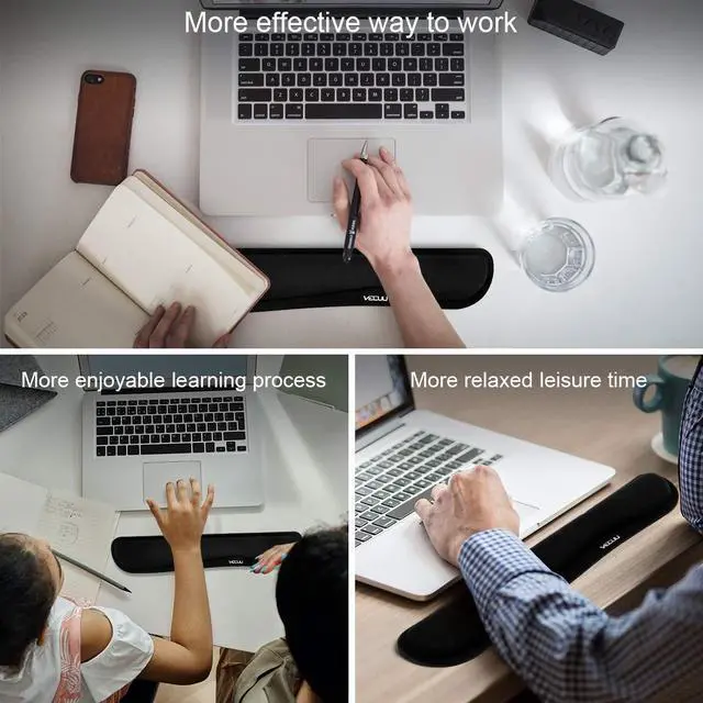 Alt view image 7 of 7 - VECUU Keyboard Wrist Rest, Pad with Ergonomic Raised Memory Foam for Easy Typing & Pain Relief, Anti-Slip Wrist Support Suit for Computer, Laptop, Office, PC Gaming (Black)