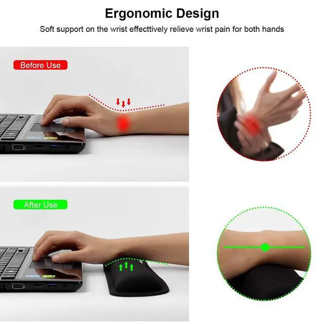 Alt view image 3 of 7 - VECUU Keyboard Wrist Rest, Pad with Ergonomic Raised Memory Foam for Easy Typing & Pain Relief, Anti-Slip Wrist Support Suit for Computer, Laptop, Office, PC Gaming (Black)