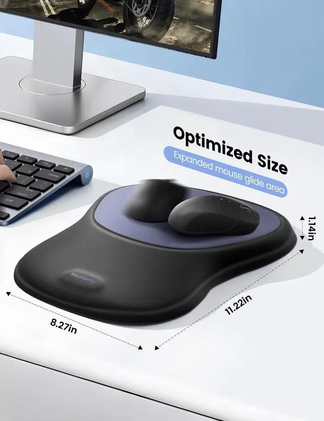 Alt view image 5 of 7 - Mouse Pad with Wrist Rest, Ergonomic Mouse Wrist Support, Desk Mouse Mat Computer Accessories, Soft Memory Foam Palm Hand Pain Relief, Non-Slip Laptop Cushion, Office Home Gaming Black Blue