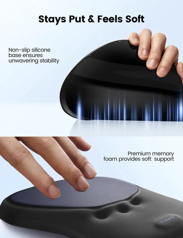 Alt view image 6 of 7 - Mouse Pad with Wrist Rest, Ergonomic Mouse Wrist Support, Desk Mouse Mat Computer Accessories, Soft Memory Foam Palm Hand Pain Relief, Non-Slip Laptop Cushion, Office Home Gaming Black Blue