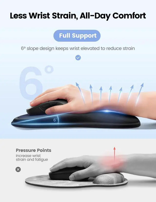 Alt view image 4 of 7 - Mouse Pad with Wrist Rest, Ergonomic Mouse Wrist Support, Desk Mouse Mat Computer Accessories, Soft Memory Foam Palm Hand Pain Relief, Non-Slip Laptop Cushion, Office Home Gaming Black Blue