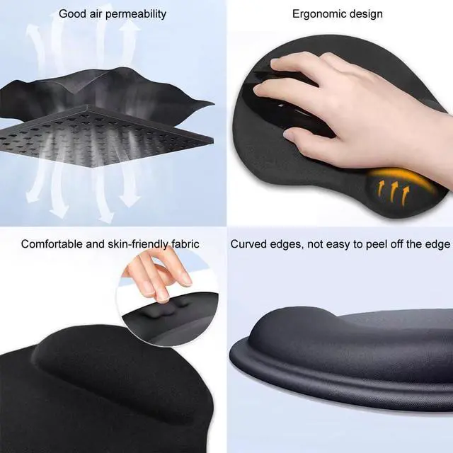 Alt view image 6 of 7 - 2 Pack Ergonomic Mouse Pad with Wrist Rest Support, Mousepad with Comfortable Gel Wrist Rest Support and Lycra Cloth,for Easy Typing Pain Relief Durable and Easy to Clean,Black