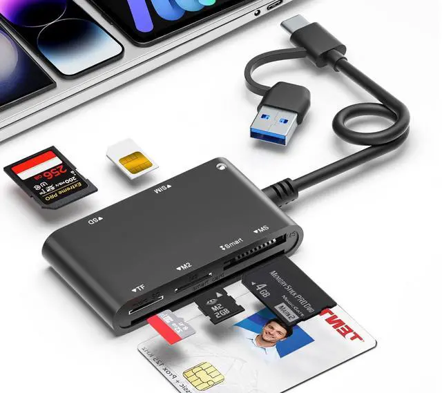 Main image of USB C/USB SIM Card Adapter for iPhone - 7 in 2 CAC Reader Military Smart Card Reader & SD/TF/M2/ID/IC/SIM/PIV/Ms Pro Duo Card Reader for iPhone 17/16/15/iPad/PC/Laptop/Windows/Linux Plug and Play