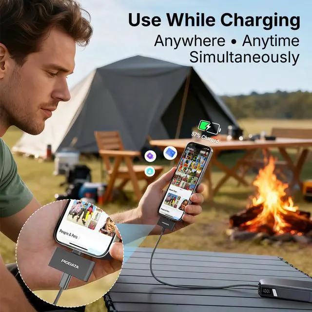 Alt view image 4 of 7 - Micro SD Card Reader for iPhone 17/16/15, iPad, Android, Mac, PC, Laptop, USB C Memory Card Reader Adapter, Auto Photo Backup While Charging, Apple MFi Photo Stick iXflash Q w/Free App Black