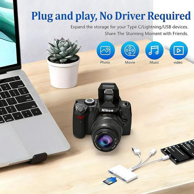 Alt view image 4 of 7 - 3 in 1 SD Card Reader for iPhone 17 16 15 14 13, USB-C and Lightning to SD/TF Card Adapter with Charging Port, Dual Connector Memory Card Viewer for iPad, Android, Camera, Trail Cam, Plug and Play