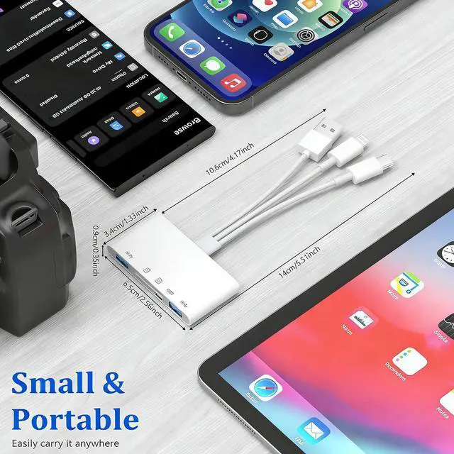 Alt view image 7 of 7 - 3 in 1 SD Card Reader for iPhone 17 16 15 14 13, USB-C and Lightning to SD/TF Card Adapter with Charging Port, Dual Connector Memory Card Viewer for iPad, Android, Camera, Trail Cam, Plug and Play