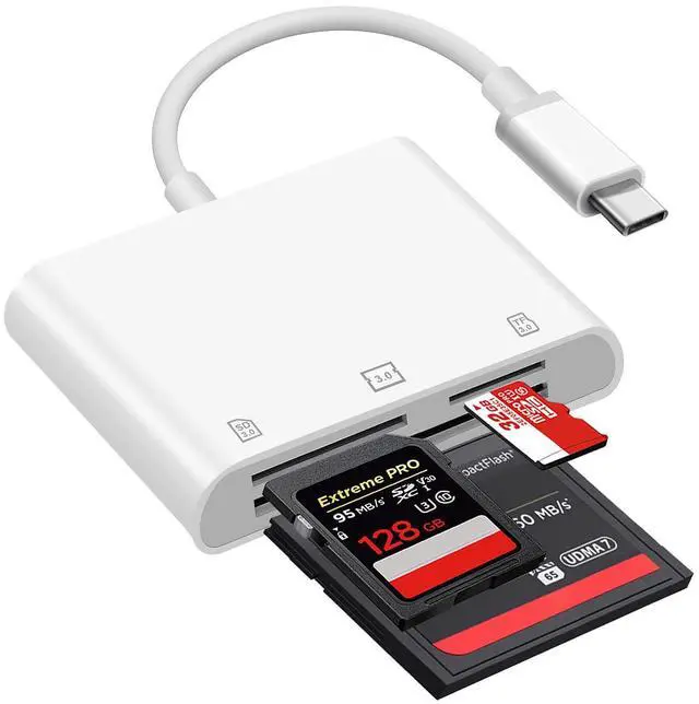 Main image of SD Card Reader, USB 3.0 Type C High Speed to SD/TF Card Adapter, for iPhone 15/Android Phone/iPad/Mac/Laptop, Three Card Slot Micro SD Card Reader Supports SD Micro SD CF Card, No App Required