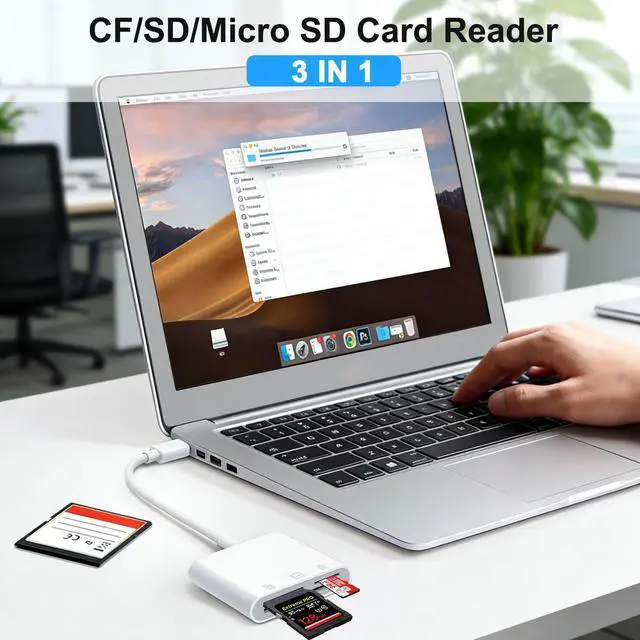 Alt view image 3 of 7 - SD Card Reader, USB 3.0 Type C High Speed to SD/TF Card Adapter, for iPhone 15/Android Phone/iPad/Mac/Laptop, Three Card Slot Micro SD Card Reader Supports SD Micro SD CF Card, No App Required