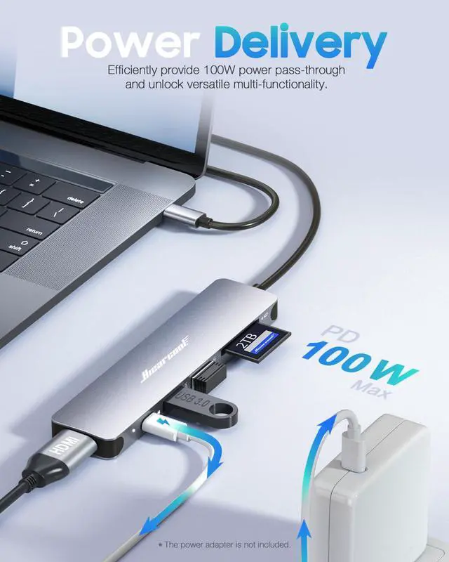 Alt view image 3 of 6 - USB C Hub for MacBook 7-in-1 USBC Adapter with 4K HDMI, 100W PD, USB 3.0 5Gbps Ports, SD/TF Card Reader USB-C Dongle for Office, Meetings, Travel & Home Setup-Space Grey