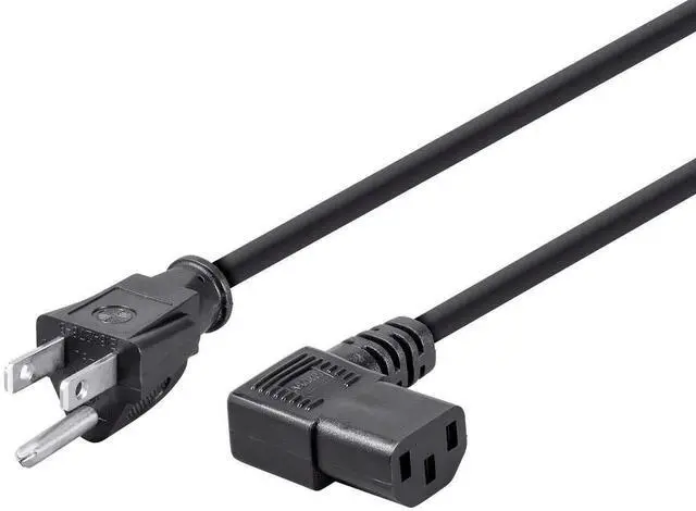 Main image of Right Angle Power Cord - NEMA 5-15P to Right Angle IEC 60320 C13, 15 Amp, 1875 Watt, 125 Volt, 14AWG, 2 Feet, Black