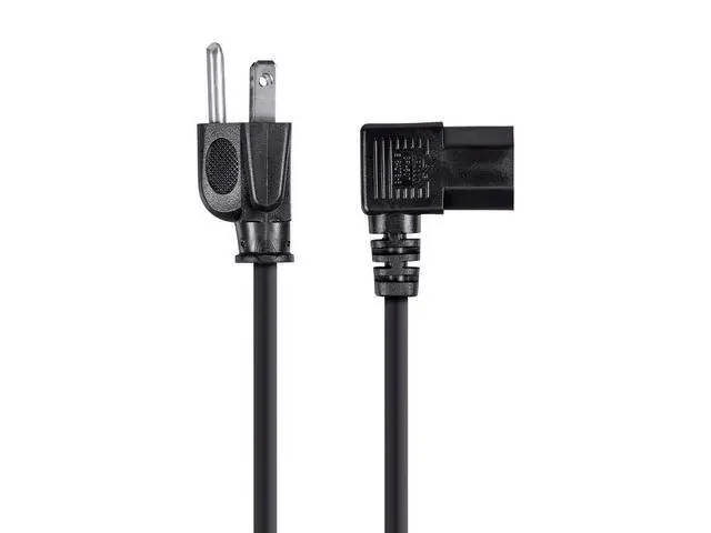 Alt view image 2 of 6 - Right Angle Power Cord - NEMA 5-15P to Right Angle IEC 60320 C13, 15 Amp, 1875 Watt, 125 Volt, 14AWG, 2 Feet, Black