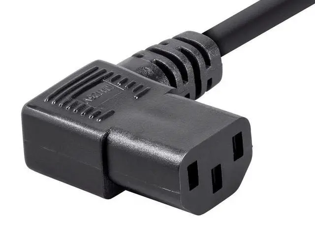 Alt view image 3 of 6 - Right Angle Power Cord - NEMA 5-15P to Right Angle IEC 60320 C13, 15 Amp, 1875 Watt, 125 Volt, 14AWG, 2 Feet, Black