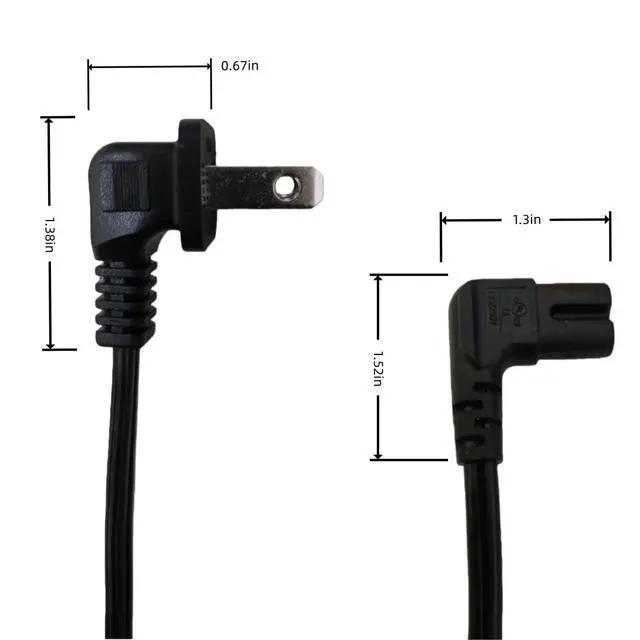 Alt view image 3 of 5 - TV Power Cord Degree Angled 2 Prong Power Cable 2-Slot Non-Polarized Angle Power Cord for Samsung TV TCL LG Replacement L Shape 10 Feet 18 AWG