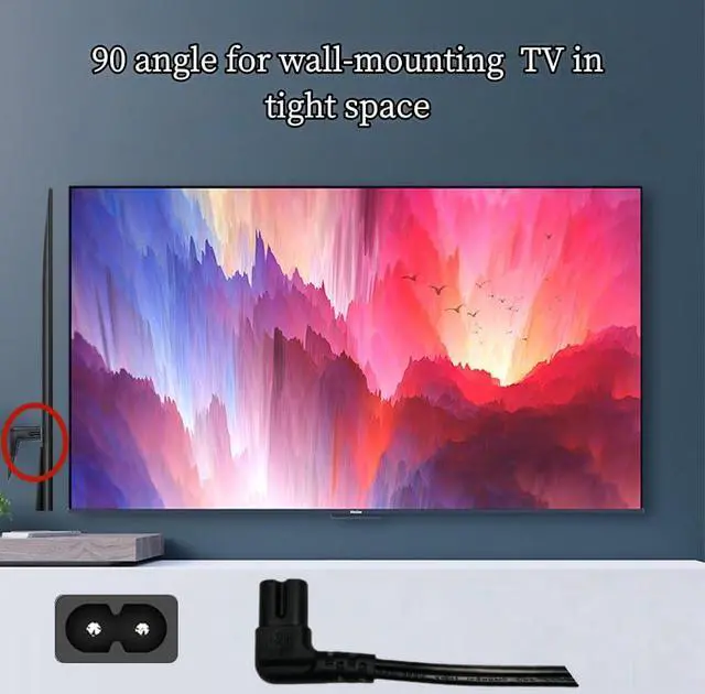 Alt view image 4 of 5 - TV Power Cord Degree Angled 2 Prong Power Cable 2-Slot Non-Polarized Angle Power Cord for Samsung TV TCL LG Replacement L Shape 10 Feet 18 AWG
