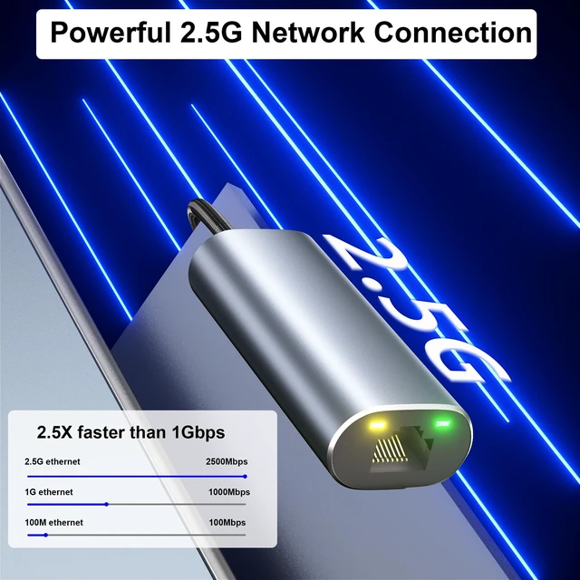 Alt view image 3 of 7 - USB C to Ethernet Adapter 2.5 Gigabit, Ethernet to USB C Adapter, 2.5Gbps Network Connector for Dell/HP/Mac Laptop, USB Network Connector, Type-C to RJ45 LAN, RJ45 Cable Converter