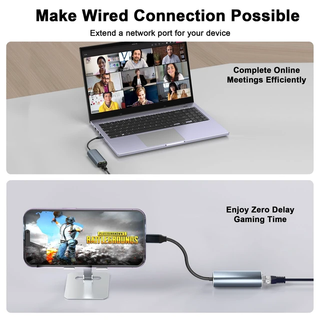 Alt view image 7 of 7 - USB C to Ethernet Adapter 2.5 Gigabit, Ethernet to USB C Adapter, 2.5Gbps Network Connector for Dell/HP/Mac Laptop, USB Network Connector, Type-C to RJ45 LAN, RJ45 Cable Converter
