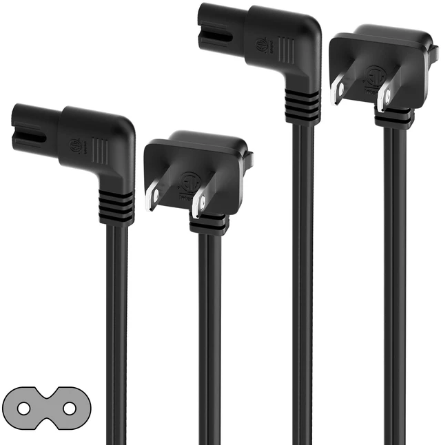 Main image of 2-Pack AC Power Cord 8 FT, IEC C7 Figure 8, 2 Prong Replacement TV Cable Right Angle, Compatible with Samsung LG TCL Sony Apple Sharp Insignia Toshiba TV PS5/PS4/PS3 Xbox Series S/Series X/Xbox One