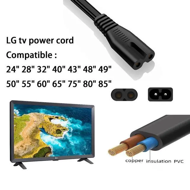 Alt view image 3 of 7 - 10FT TV Power Cable for LG TV 24" 28" 32" 40" 43" 48" 49" 50" 55" 60" 65" 75" 80" 85" Inch, 90 Degree Angled 18AWG 2-Prong to L-Shaped C7 Power Cord for LG 43LH570A 55UH6090 Frame Power Cord Cable
