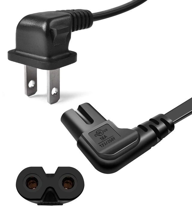 Main image of 2 Pack Television Power Cord 90 Degree 2-Prong 6ft Figure 8 C8 for TV Printer Samsung Wall-Mouted Cable de alimentación