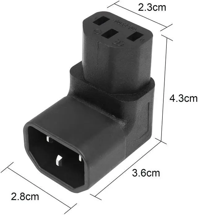 Alt view image 7 of 7 - IEC 320 Male C14 to 90 Degree Down Right Angled C13 Power Extension Adapter, 2PCS