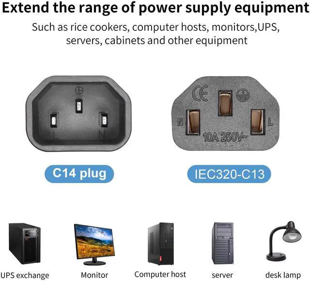 Alt view image 2 of 7 - IEC 320 Male C14 to 90 Degree Down Right Angled C13 Power Extension Adapter, 2PCS