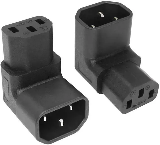 Main image of IEC 320 Male C14 to 90 Degree Down Right Angled C13 Power Extension Adapter, 2PCS