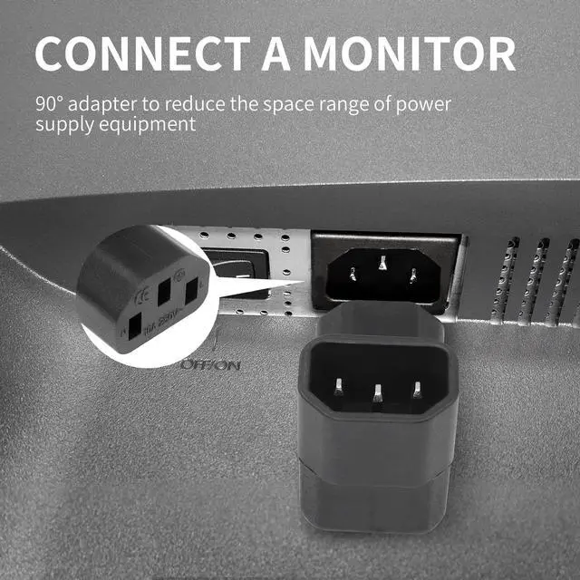 Alt view image 6 of 7 - IEC 320 Male C14 to 90 Degree Down Right Angled C13 Power Extension Adapter, 2PCS