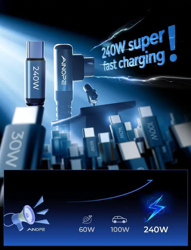 Alt view image 3 of 7 - 240W USB C to USB C Cable Fast Charging 15FT,Right Angle Fast Type C Charging Cable Fits iPhone 16 Pro Max Plus,iPhone 15,MacBook Air/Pro,iPad Pro,Samsung,Pixel,All Devices, Grey, 1 Pack