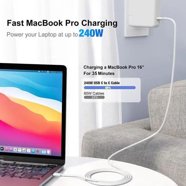 Alt view image 3 of 7 - 240W USB C to C Charger Cable 10ft, Long Type C iPhone Fast Charging Cord Wire for MacBook Pro/MacBook Air/M5/M4/M3/M2/iPad Pro/Air/Apple iPhone 17 Pro 16 15 Pro Max/Samsung Galaxy/Plus/Laptop/Tablet
