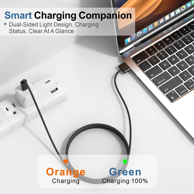 Alt view image 2 of 6 - 140W USB-C to Magnetic 3 Cable 6.6ft, for MacBook Pro/Air M2-M5, Black | Fast charging cord, compatible MagSafe 3, for 14/16 inch Pro & 13/15 inch Air (2021-2026), braided nylon