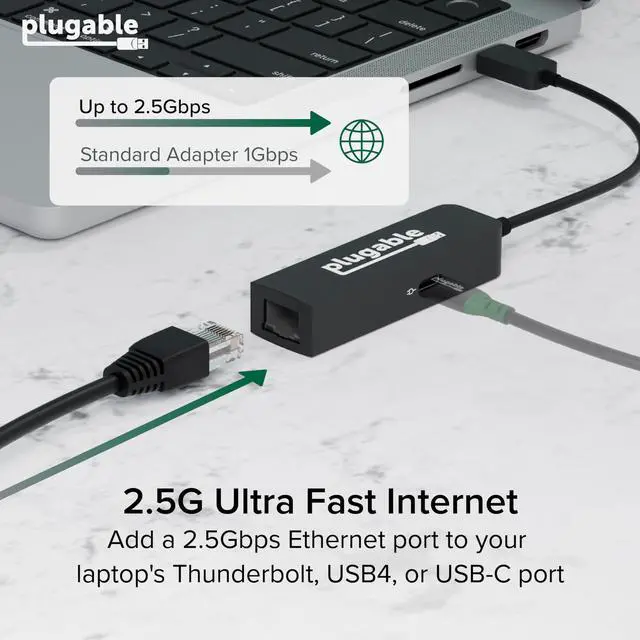 Alt view image 3 of 7 - USB C to Ethernet Adapter 2.5Gb with 100W USB-C PD Charging, 2.5 Gigabit Type C USB Ethernet Adapter for Windows, MacBook, Chrome, iPad, Surface, XPS, Thunderbolt 4, USB4 (USBC-E2500PD)
