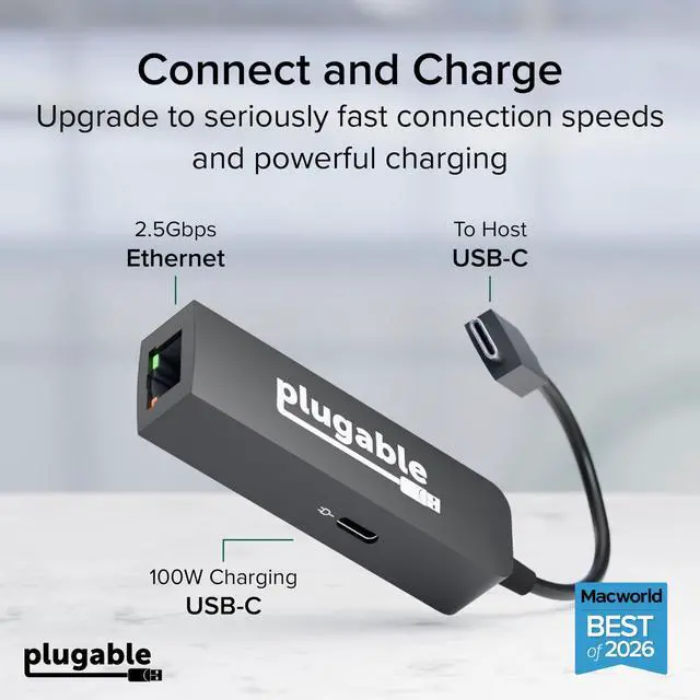 Alt view image 2 of 7 - USB C to Ethernet Adapter 2.5Gb with 100W USB-C PD Charging, 2.5 Gigabit Type C USB Ethernet Adapter for Windows, MacBook, Chrome, iPad, Surface, XPS, Thunderbolt 4, USB4 (USBC-E2500PD)