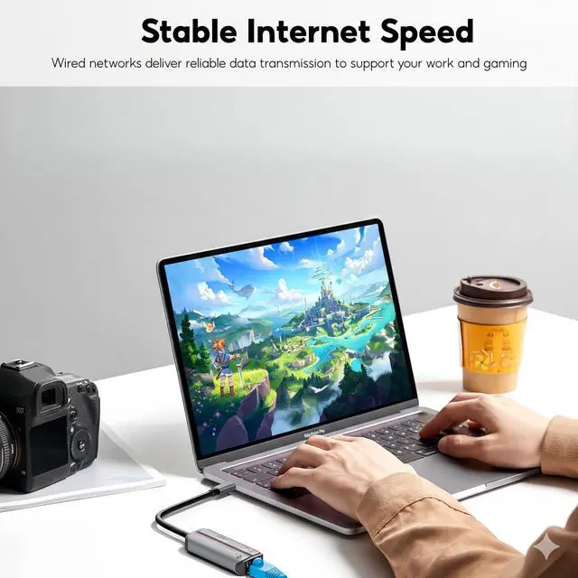 Alt view image 5 of 7 - 2-in-1 USB-C Ethernet Adapter, 2.5G/1G/100Mbps RJ45 LAN Converter with PD 87W Fast Charging, Plug-and-Play for Laptops (Windows/macOS/Linux)