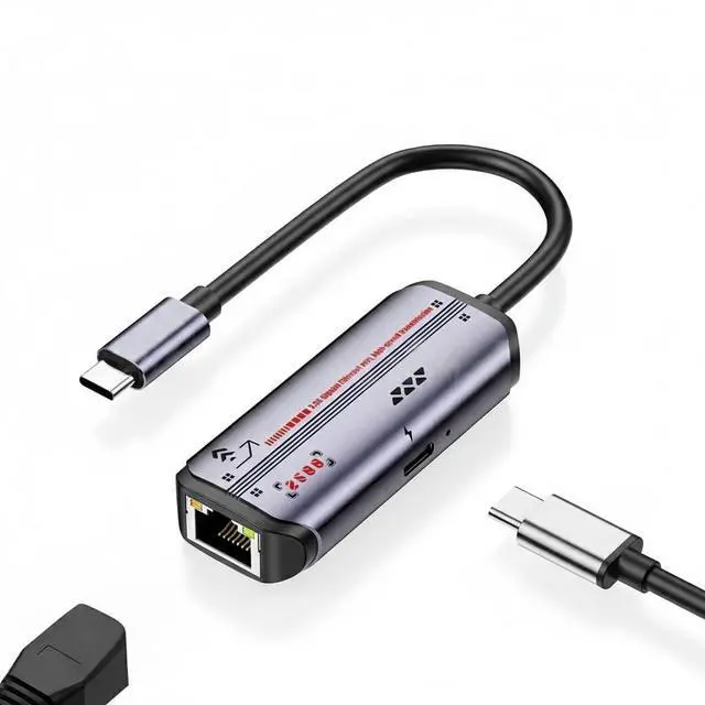 Main image of 2-in-1 USB-C Ethernet Adapter, 2.5G/1G/100Mbps RJ45 LAN Converter with PD 87W Fast Charging, Plug-and-Play for Laptops (Windows/macOS/Linux)